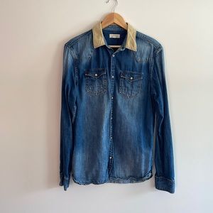 All Saints Denim Shirt with Corduroy Collar